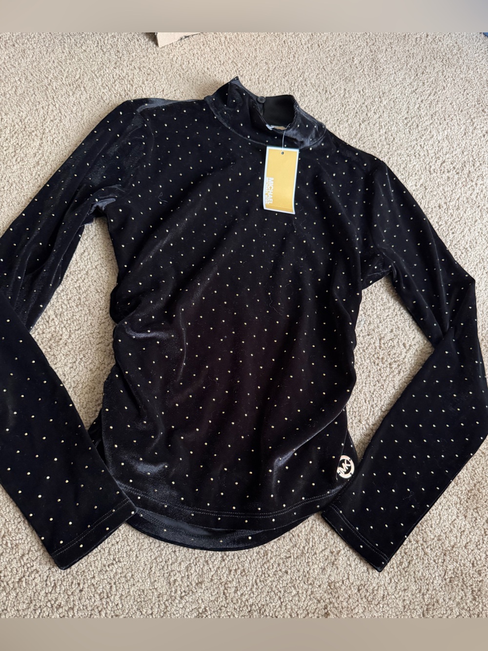 Michael Kors women’s XS Black Studded Long Sleeve Top black gold fitted